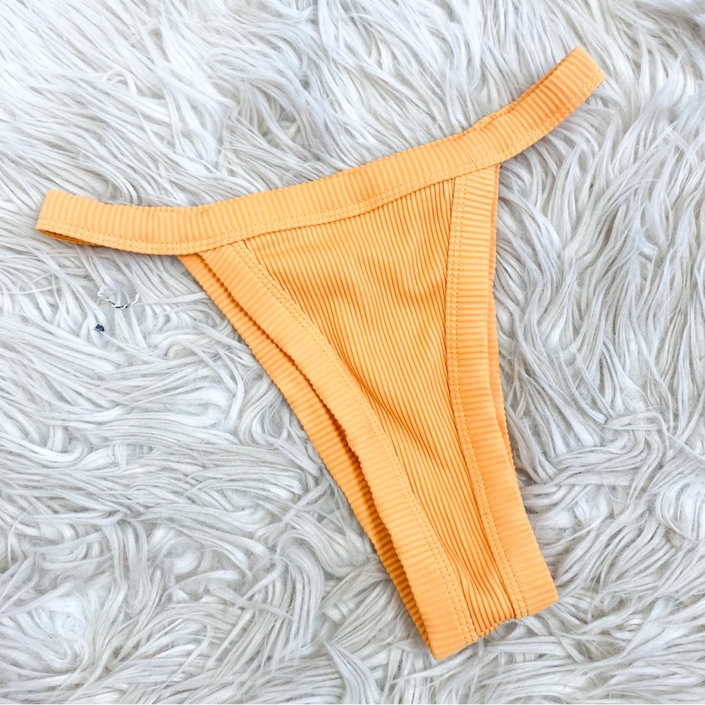 Meshki High Hip Ribbed Mustard Yellow Orange Cheeky Bikini Bottom